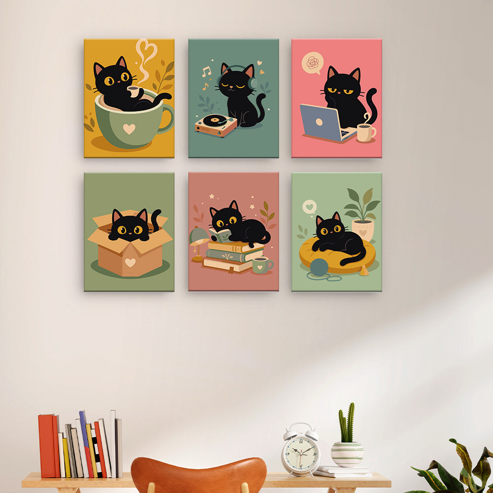 遊び心のある黒猫 - 数字塗り絵ミニアート