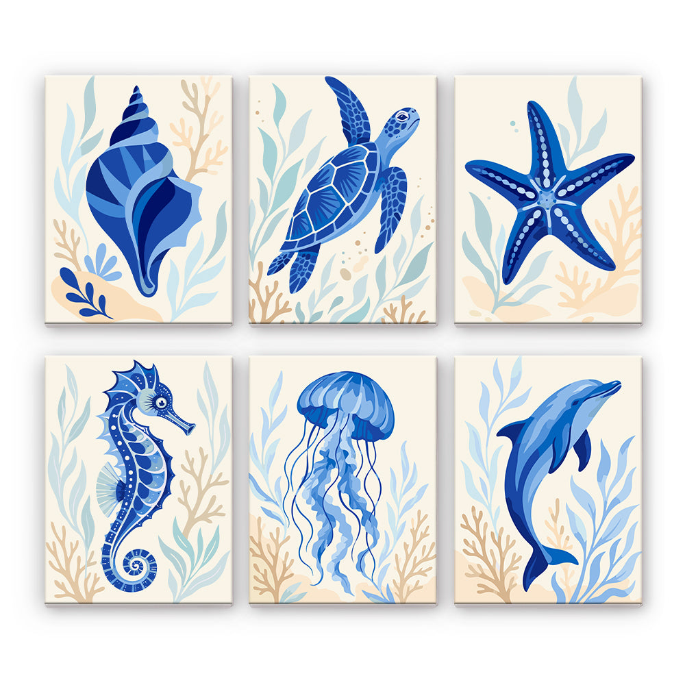 青い海の動物 - 数字塗り絵ミニアート