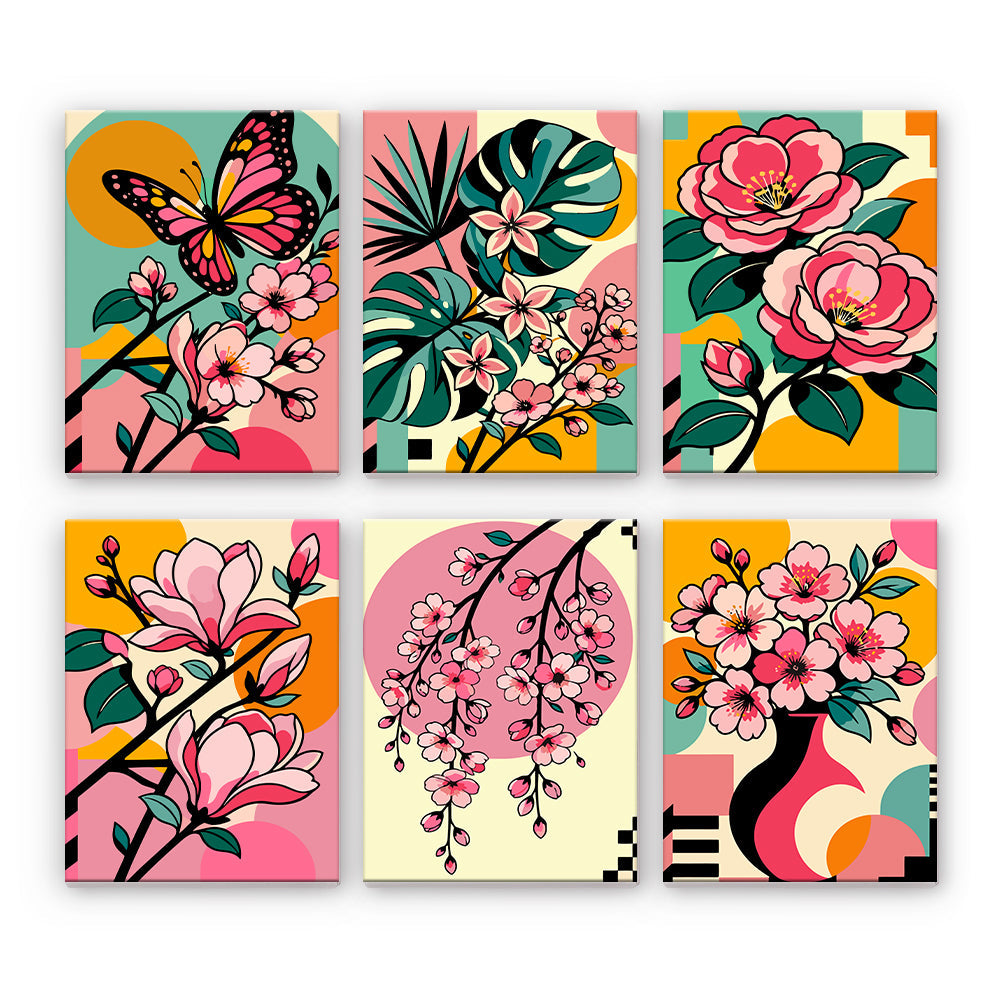 ポップアートの花 - 数字塗り絵ミニアート