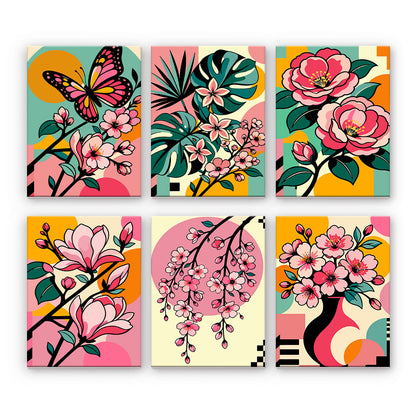 ポップアートの花 - 数字塗り絵ミニアート