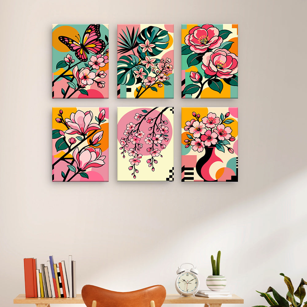 ポップアートの花 - 数字塗り絵ミニアート
