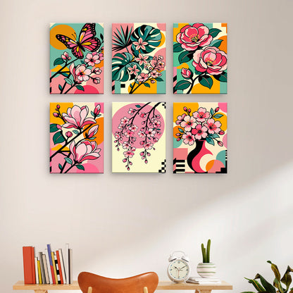 ポップアートの花 - 数字塗り絵ミニアート
