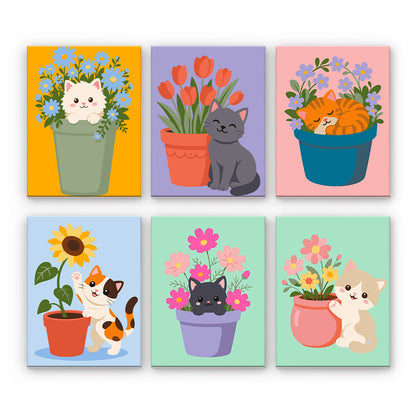 花を持つ猫 - 数字塗り絵ミニアート