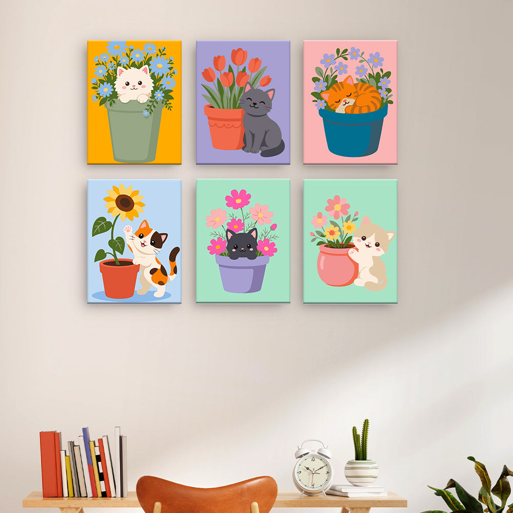 花を持つ猫 - 数字塗り絵ミニアート