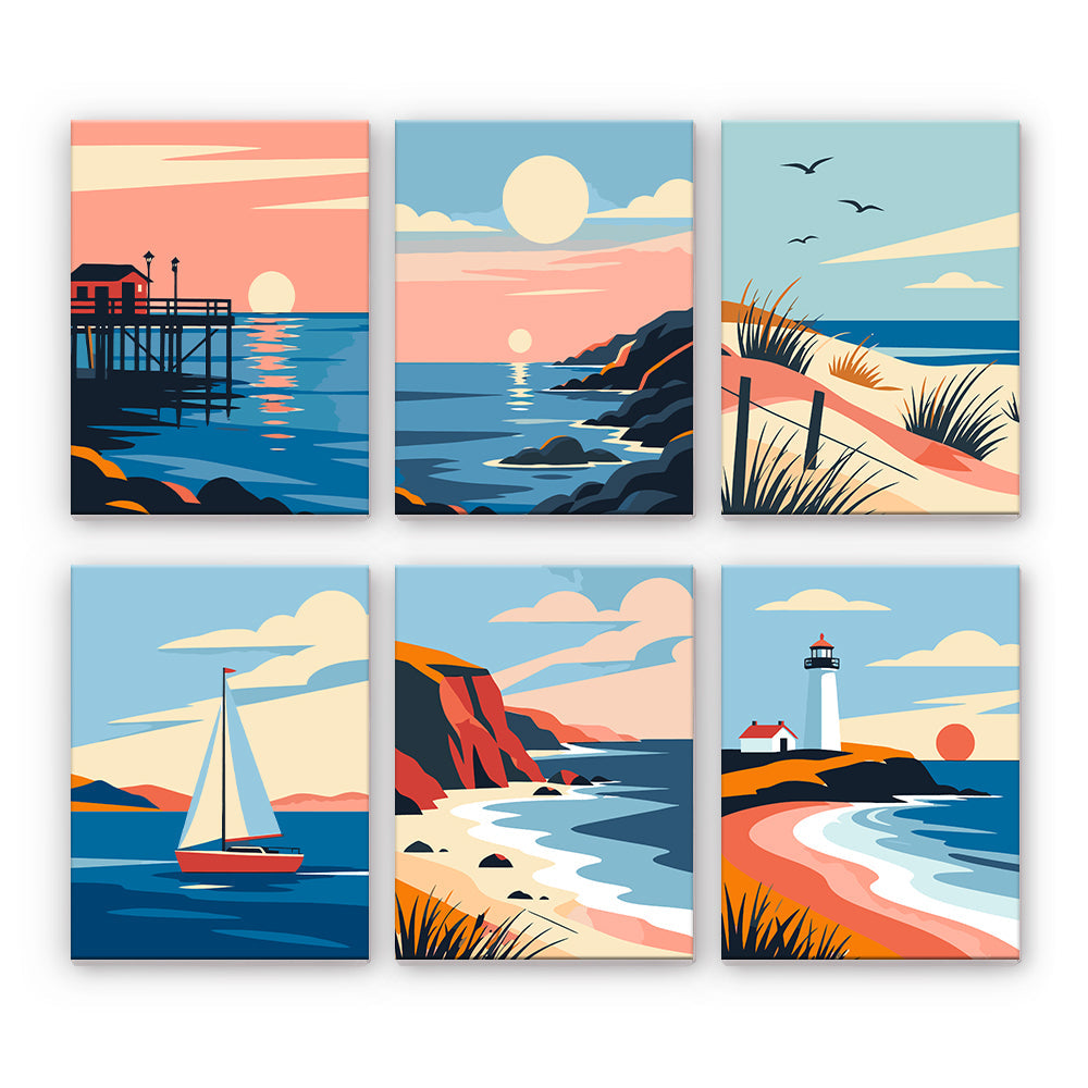 海岸の海の風景 - 数字塗り絵ミニアート