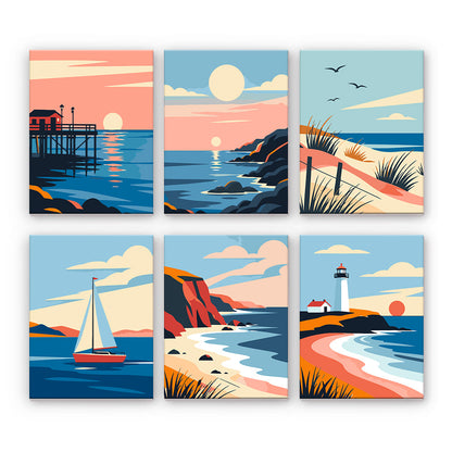 海岸の海の風景 - 数字塗り絵ミニアート
