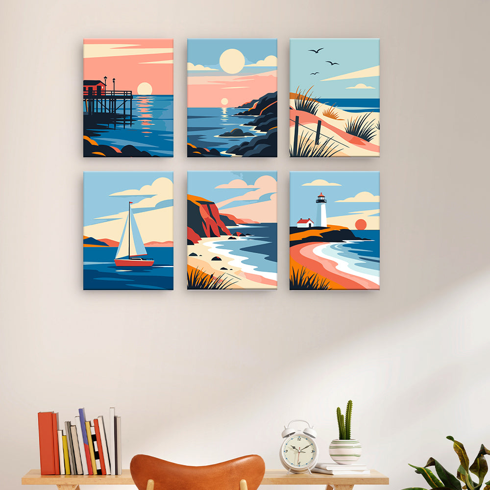 海岸の海の風景 - 数字塗り絵ミニアート