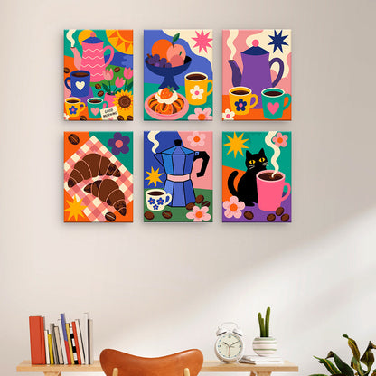 居心地の良いコーヒーシーン - 数字塗り絵ミニアート