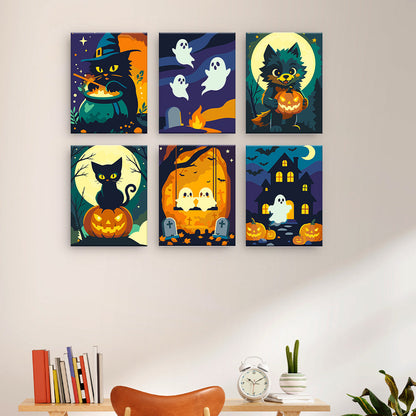 ハロウィンの猫と幽霊 - 数字塗り絵ミニアート