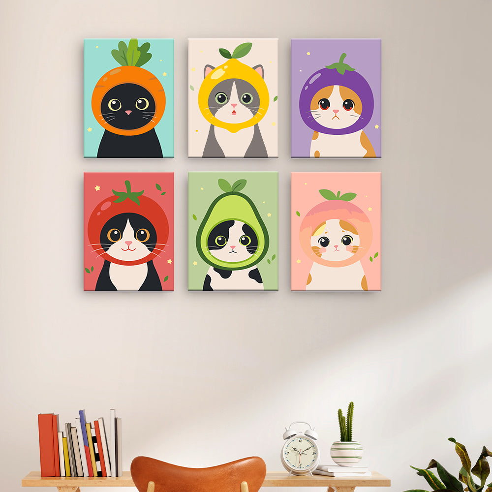 フルーツの衣装を着た猫 - 数字塗り絵ミニアート