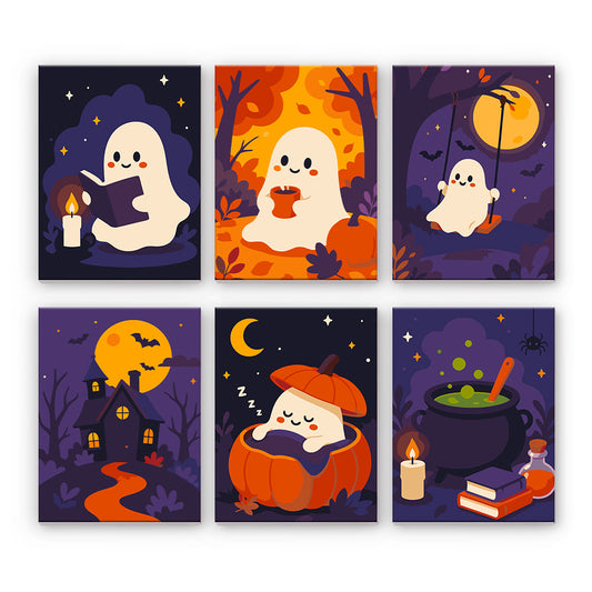 居心地の良いハロウィーンの幽霊 - 数字塗り絵ミニアート