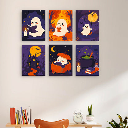 居心地の良いハロウィーンの幽霊 - 数字塗り絵ミニアート