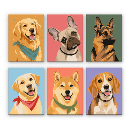 カラフルな犬のポートレート - 数字塗り絵ミニアート