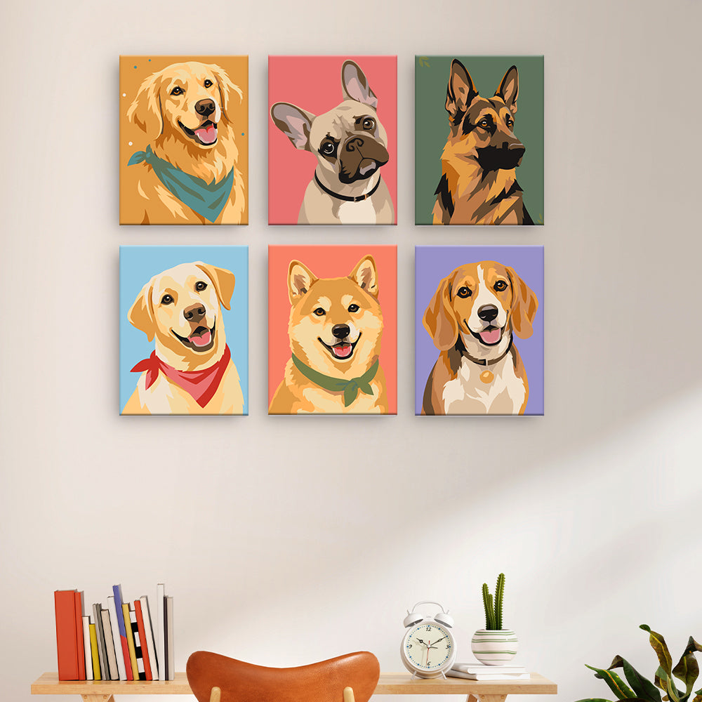 カラフルな犬のポートレート - 数字塗り絵ミニアート