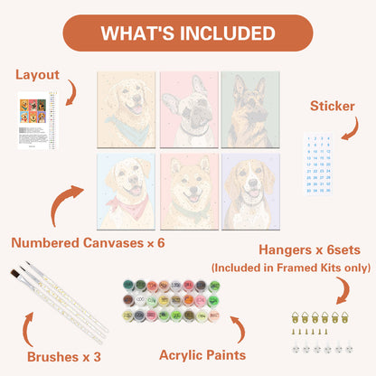 カラフルな犬のポートレート - 数字塗り絵ミニアート