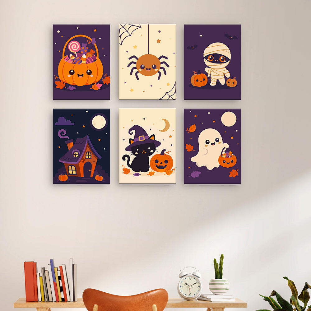 かわいいハロウィーンのモチーフ - 数字塗り絵ミニアート