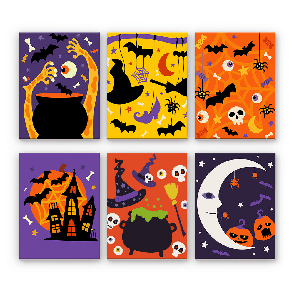 ハロウィンのモンスターシーン - 数字塗り絵ミニアート