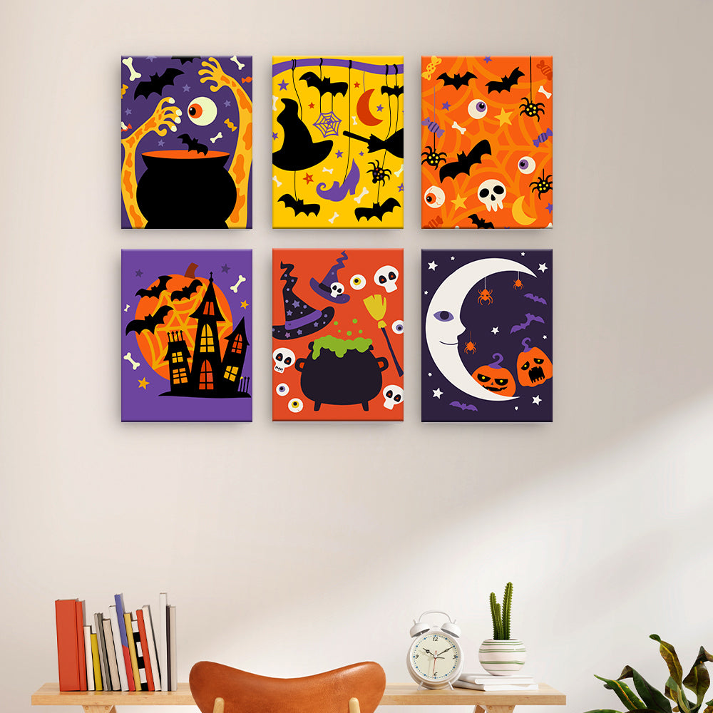 ハロウィンのモンスターシーン - 数字塗り絵ミニアート