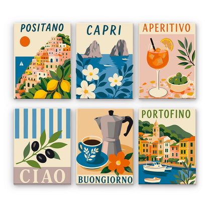 イタリア海岸旅行ポスター - 数字塗り絵ミニアート