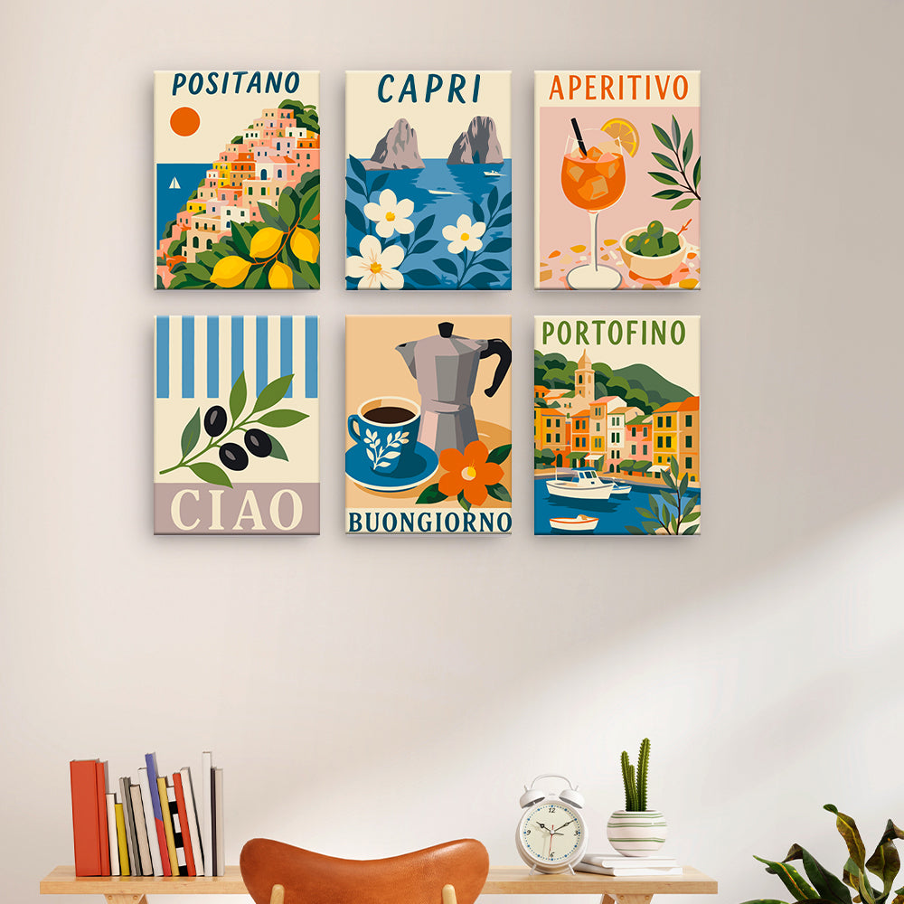 イタリア海岸旅行ポスター - 数字塗り絵ミニアート