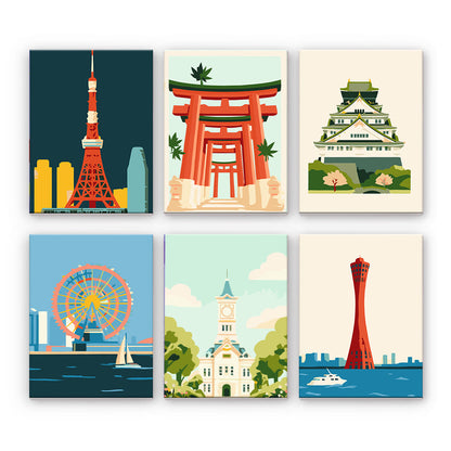 日本のランドマークポスター - 数字塗り絵ミニアート