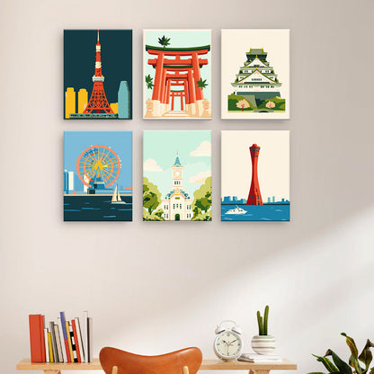 日本のランドマークポスター - 数字塗り絵ミニアート
