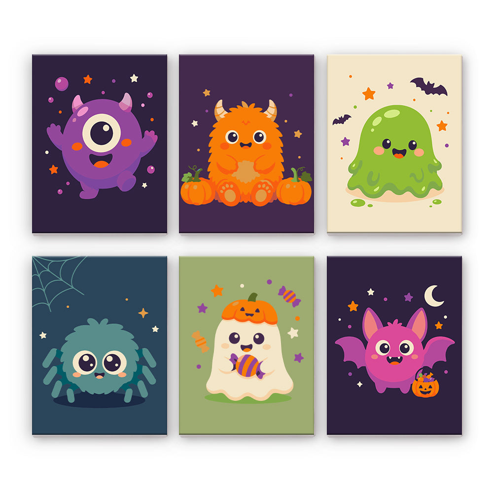 かわいいハロウィーンのモンスター - 数字塗り絵ミニアート