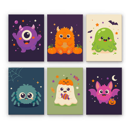 かわいいハロウィーンのモンスター - 数字塗り絵ミニアート