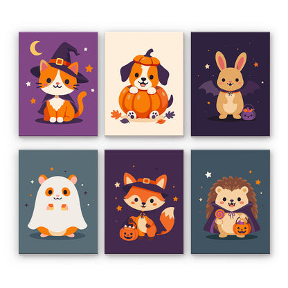 ハロウィンの動物キャラクター - 数字塗り絵ミニアート