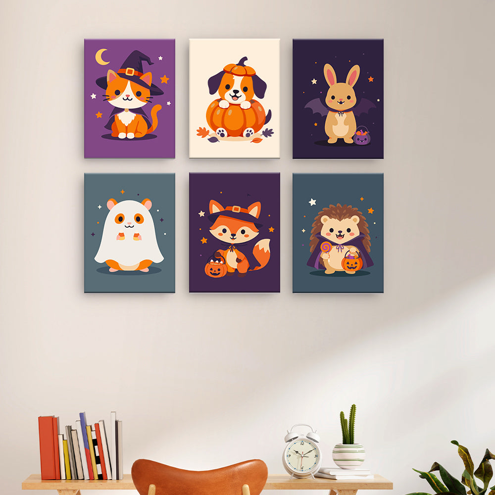 ハロウィンの動物キャラクター - 数字塗り絵ミニアート