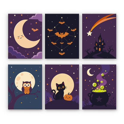 月明かりに照らされたハロウィーン アート - 数字塗り絵ミニアート