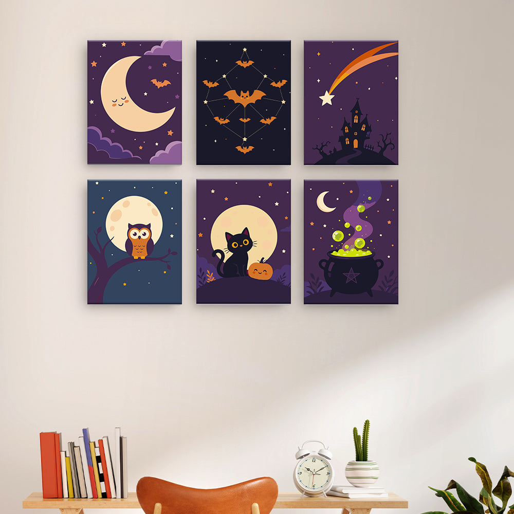 月明かりに照らされたハロウィーン アート - 数字塗り絵ミニアート