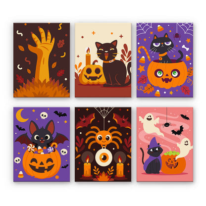 かわいいハロウィーンの猫 - 数字塗り絵ミニアート