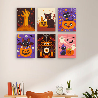 かわいいハロウィーンの猫 - 数字塗り絵ミニアート
