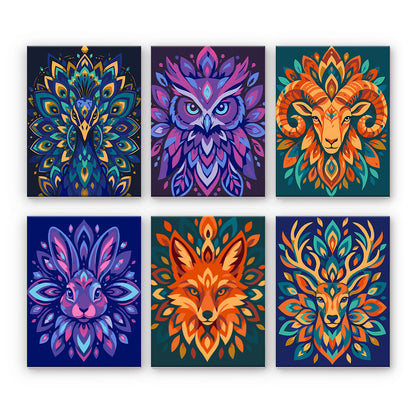 カラフルな動物マンダラ - 数字塗り絵ミニアート
