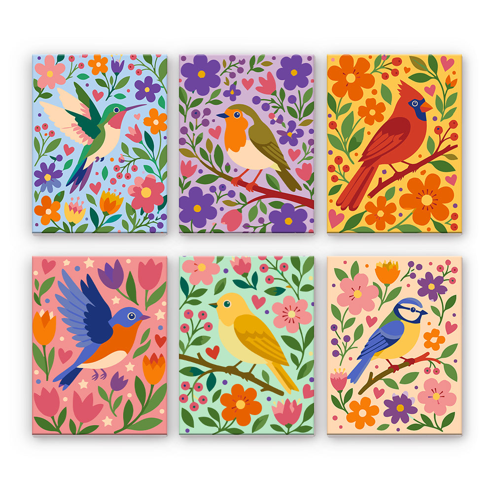 花の鳥のイラスト - 数字塗り絵ミニアート