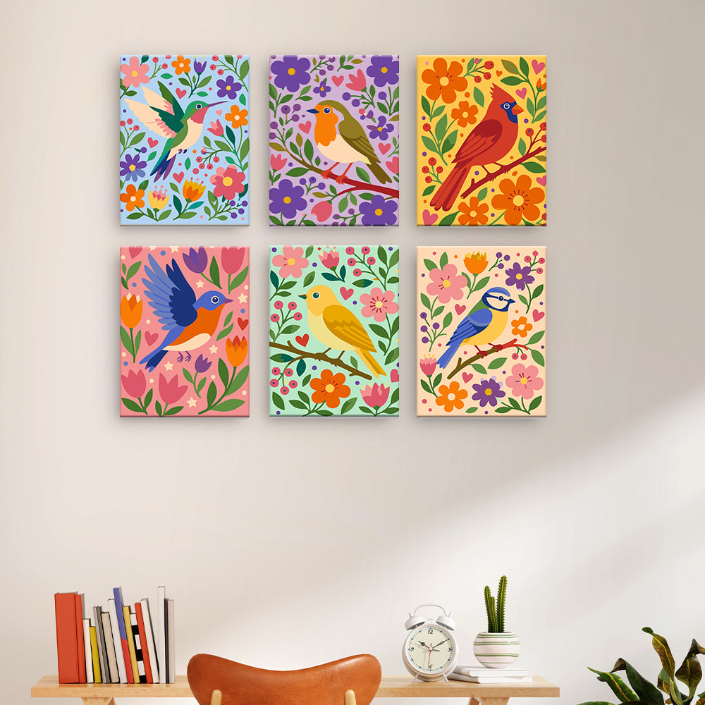花の鳥のイラスト - 数字塗り絵ミニアート