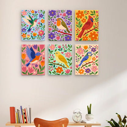 花の鳥のイラスト - 数字塗り絵ミニアート