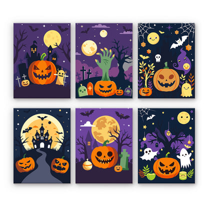 月明かりに照らされたハロウィーンの風景 - 数字塗り絵ミニアート