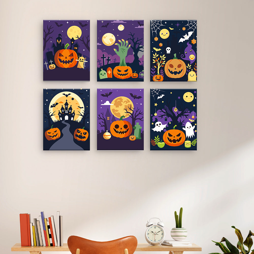月明かりに照らされたハロウィーンの風景 - 数字塗り絵ミニアート