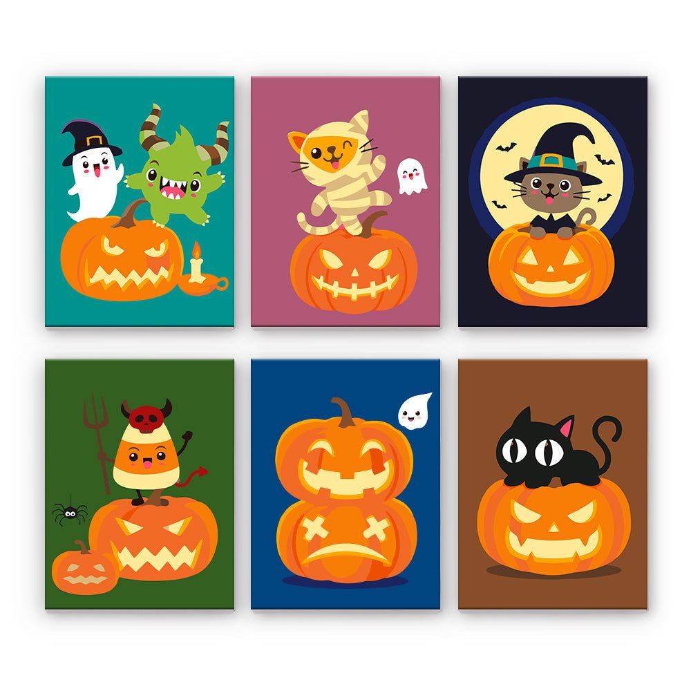 ハロウィンの猫とカボチャ - 数字塗り絵ミニアート
