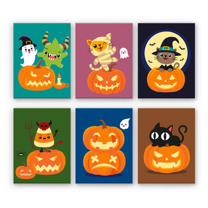 ハロウィンの猫とカボチャ - 数字塗り絵ミニアート