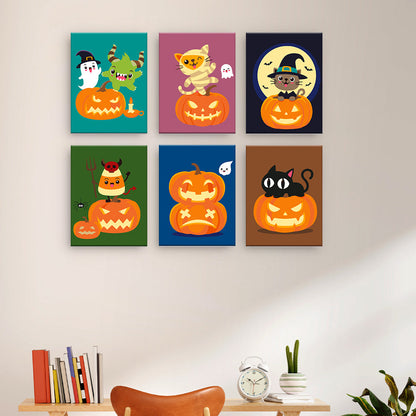 ハロウィンの猫とカボチャ - 数字塗り絵ミニアート