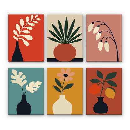 ミニマリストの植物と花瓶 - 数字塗り絵ミニアート