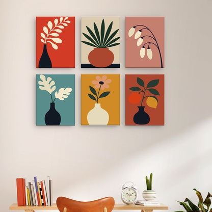 ミニマリストの植物と花瓶 - 数字塗り絵ミニアート