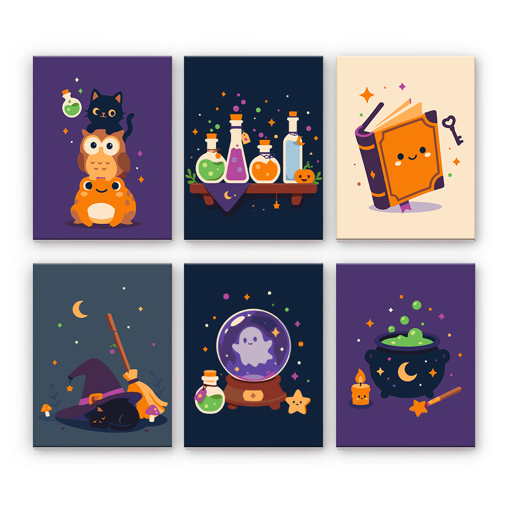 魔女のような魔法のオブジェクト - 数字塗り絵ミニアート