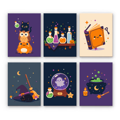 魔女のような魔法のオブジェクト - 数字塗り絵ミニアート