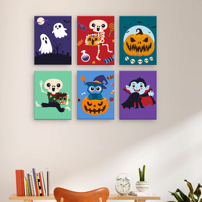 ハロウィンのスケルトンとモンスター - 数字塗り絵ミニアート