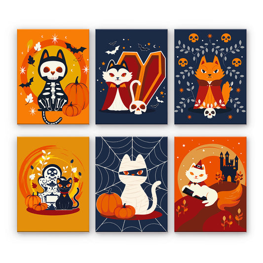 ハロウィンの衣装を着た猫 - 数字塗り絵ミニアート