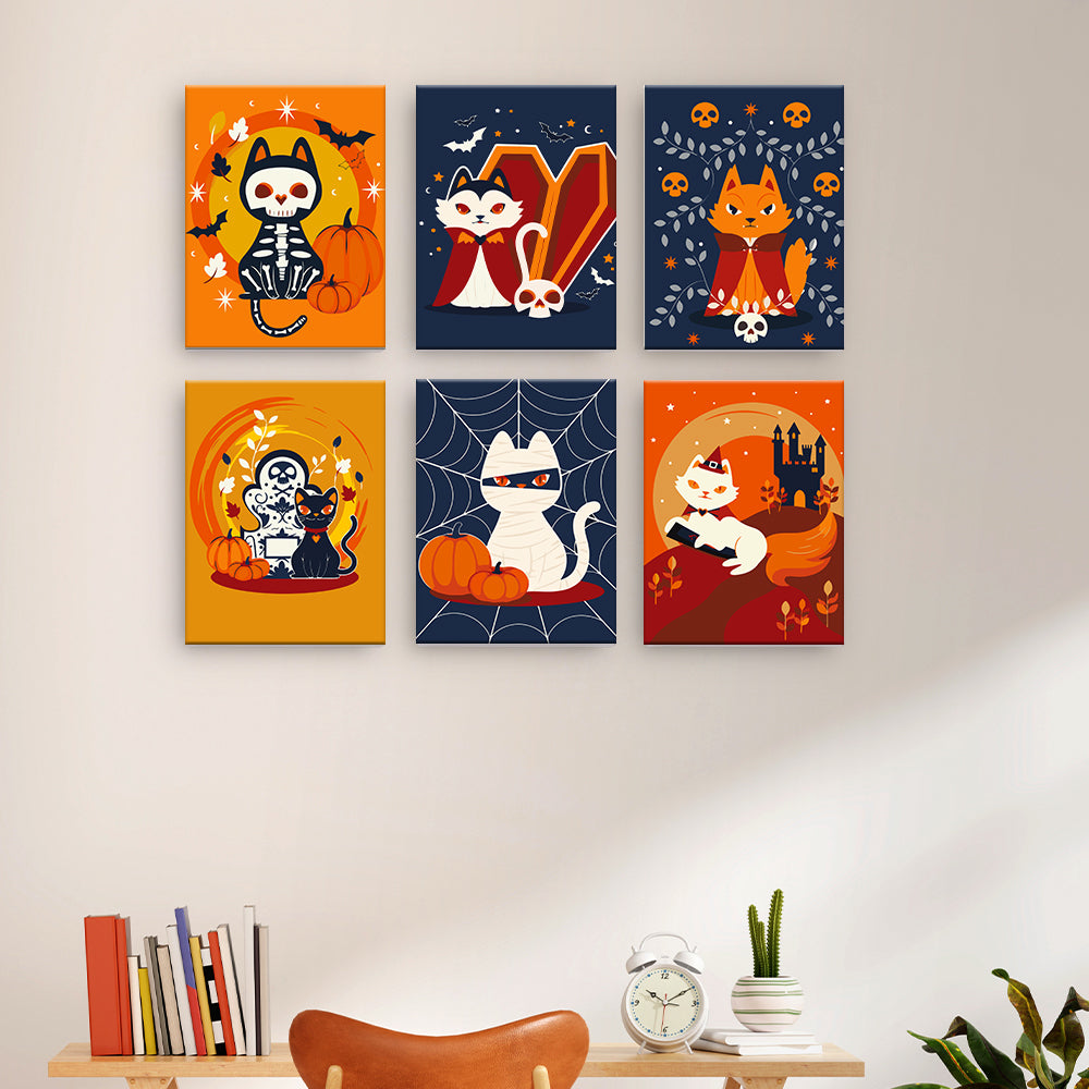 ハロウィンの衣装を着た猫 - 数字塗り絵ミニアート